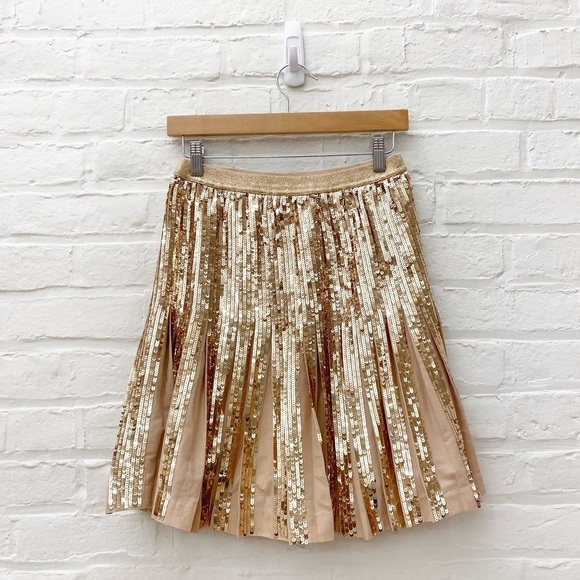 Anthropologie || Bea Sequined Mini Skirt Pleated Rose Gold Blush 2 - Picture 1 of 8
